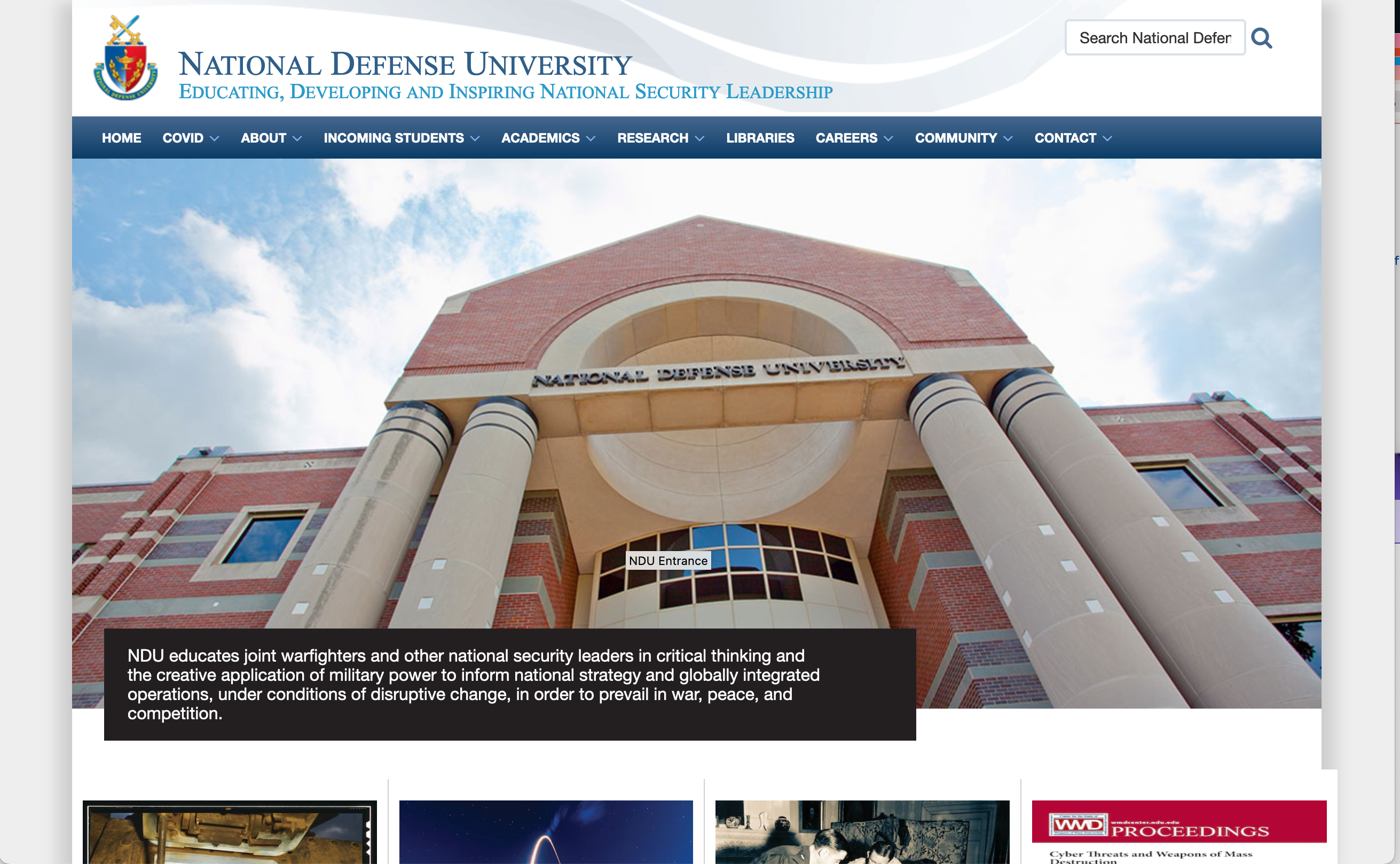 screenshot of National Defense University